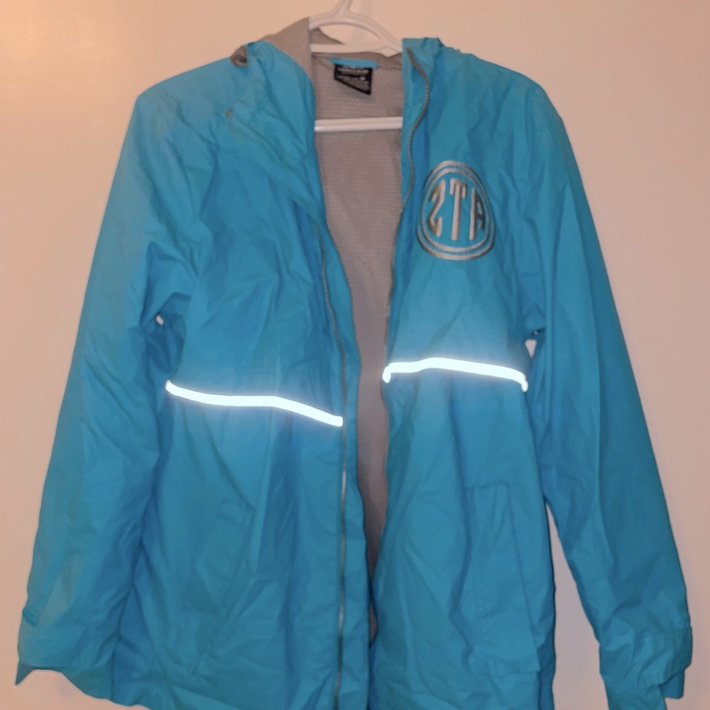Medium Rain jacket by Charles River for ZTA sorority in teal